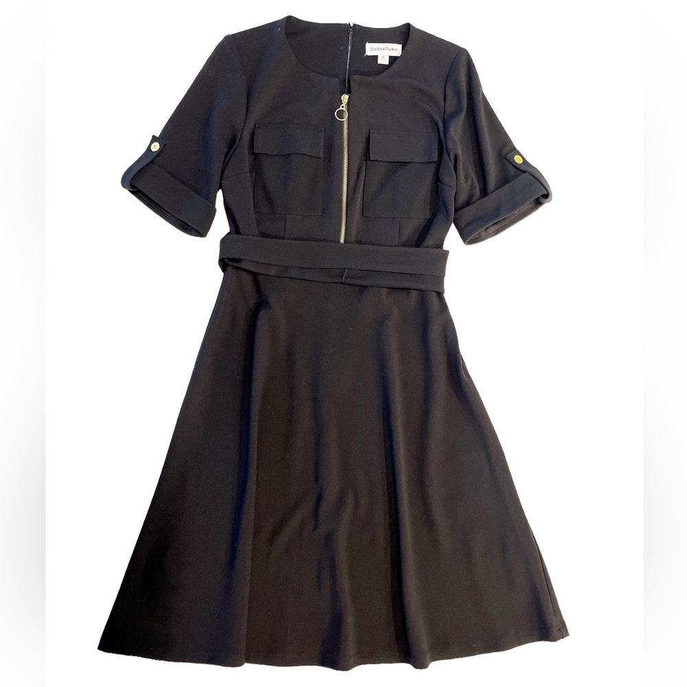 Fit and Flare Stretch Gold Zipper Dress
